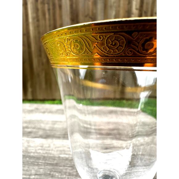 Tiffin Franciscan Crystal Optic Gold Encrusted 6 3/8" Wine Water Glasses-Set 3 - Picture 6 of 8
